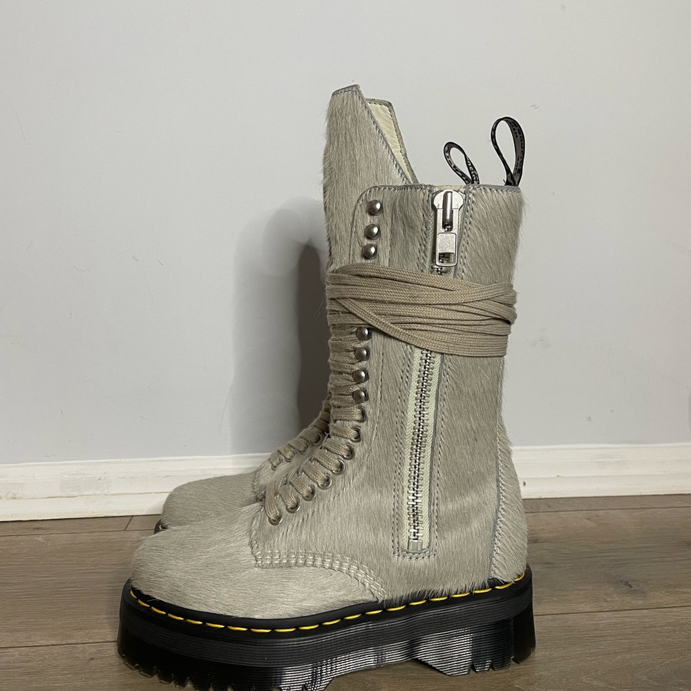 Rick Owens X Dr. Martens Calf Length Quad Sole Ponyhair Boot